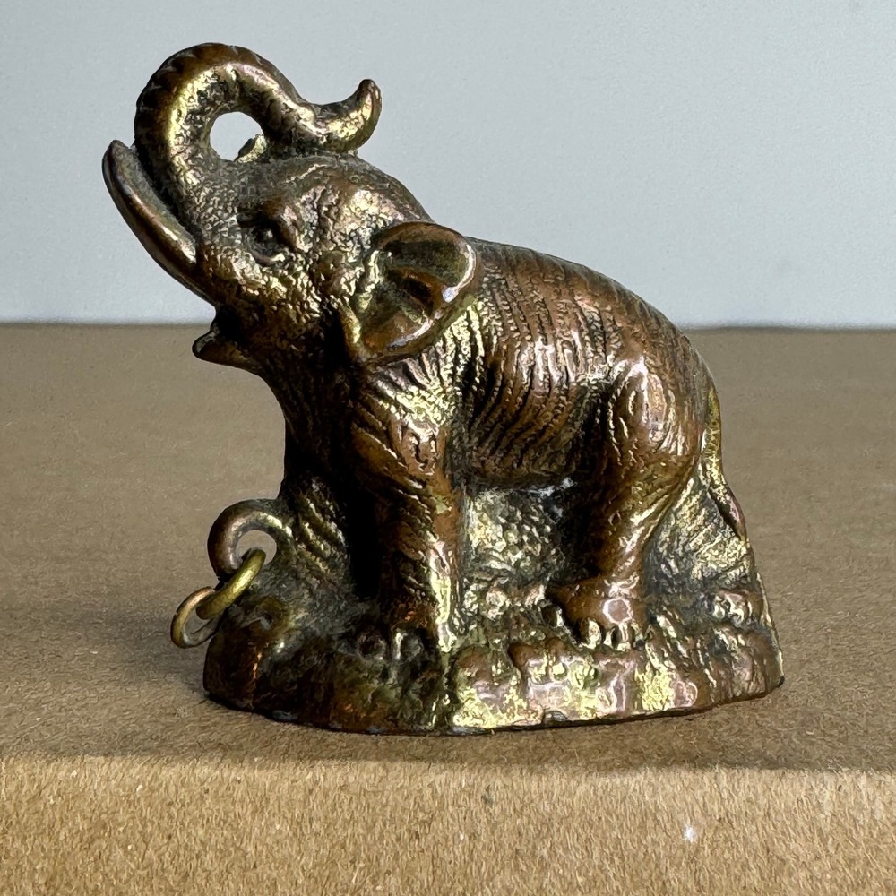 Vintage Elephant Figurine MINIATURE Lucky Charm Brass or Bronze